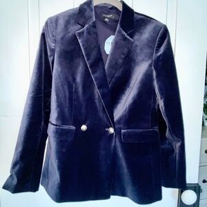 NWT!!  ANN TAYLOR Petite Velvet Tailored Double Breasted CROSBY Blazer ~ 0P